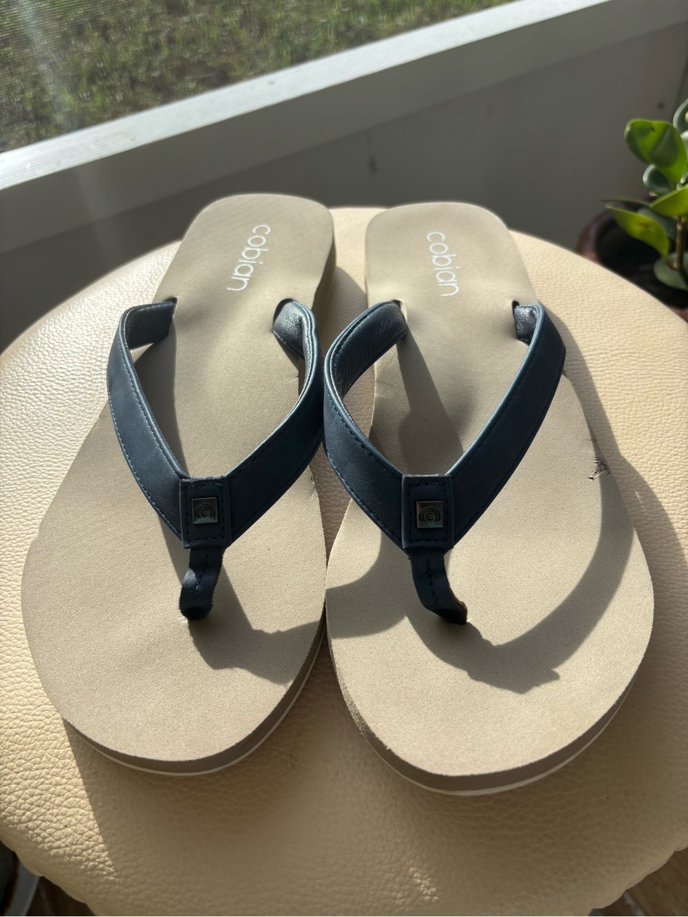 Cobian   Women Navy and Tan Flip Flops